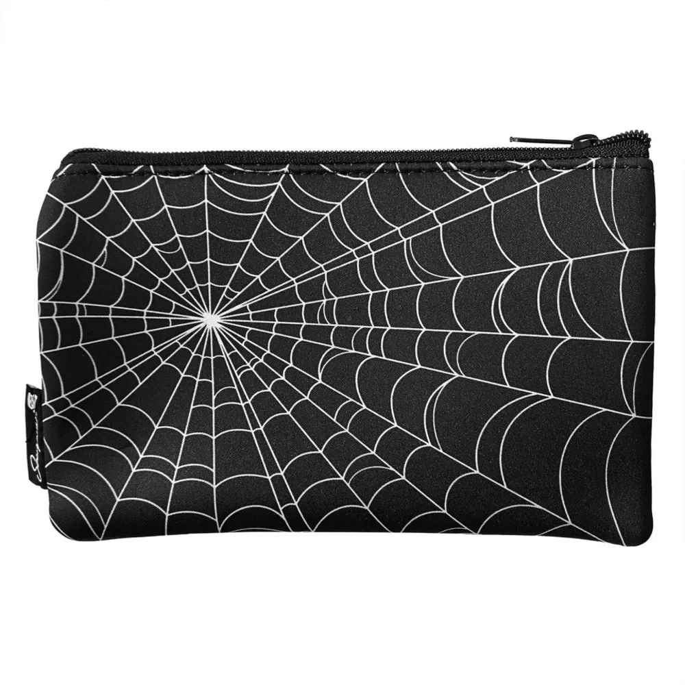 NEW COBWEB SPIDER WEB ZIP NEOPRENE POUCH makeup case pencils goth wallet